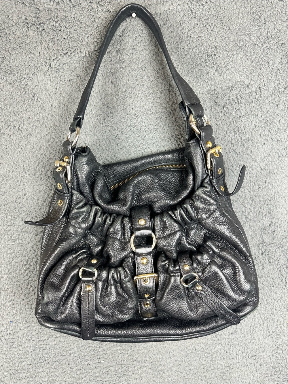 Michael Kors Black Pebbled Leather Ruched Buckle Hobo Shoulder Bag B-1001